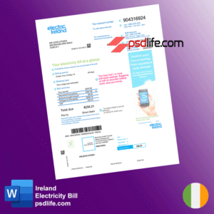 Ireland electric and Virgin media company Utility Bill in word and Psd template | Proof of address template psd | download free bill psd