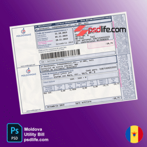 Moldova gas Utility Bill Photoshop document Template Easy to customize | Moldova Utility Bill Psd Template | download free bill psd