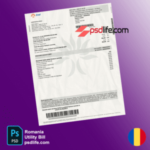 Romania Enel electricity proof of address utility bill template in photoshop format