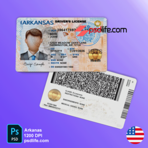 Arkansas driving license psd template for all business and types of levels | drivers license template psd free download and easy editing