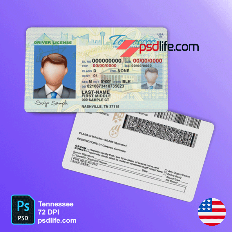 Tennessee driving license psd template & Main and important specifications | drivers license template psd free download