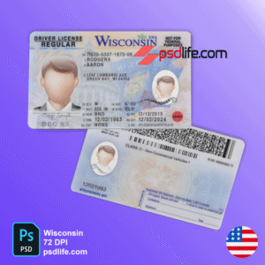 Wisconsin driving license psd template for register and insure vehicles | drivers license template psd free download