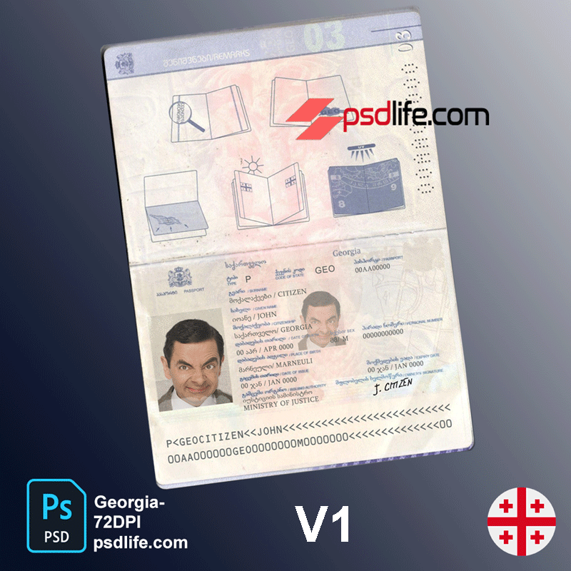 Georgia passport fake psd template editable / საქართველოს ყალბი პასპორტის psd შაბლონი რედაქტირებადი