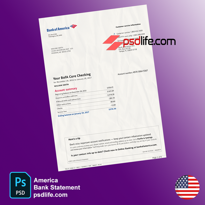 bank statement bank of america psd template for login| fake psd template statement bank download free | verify account