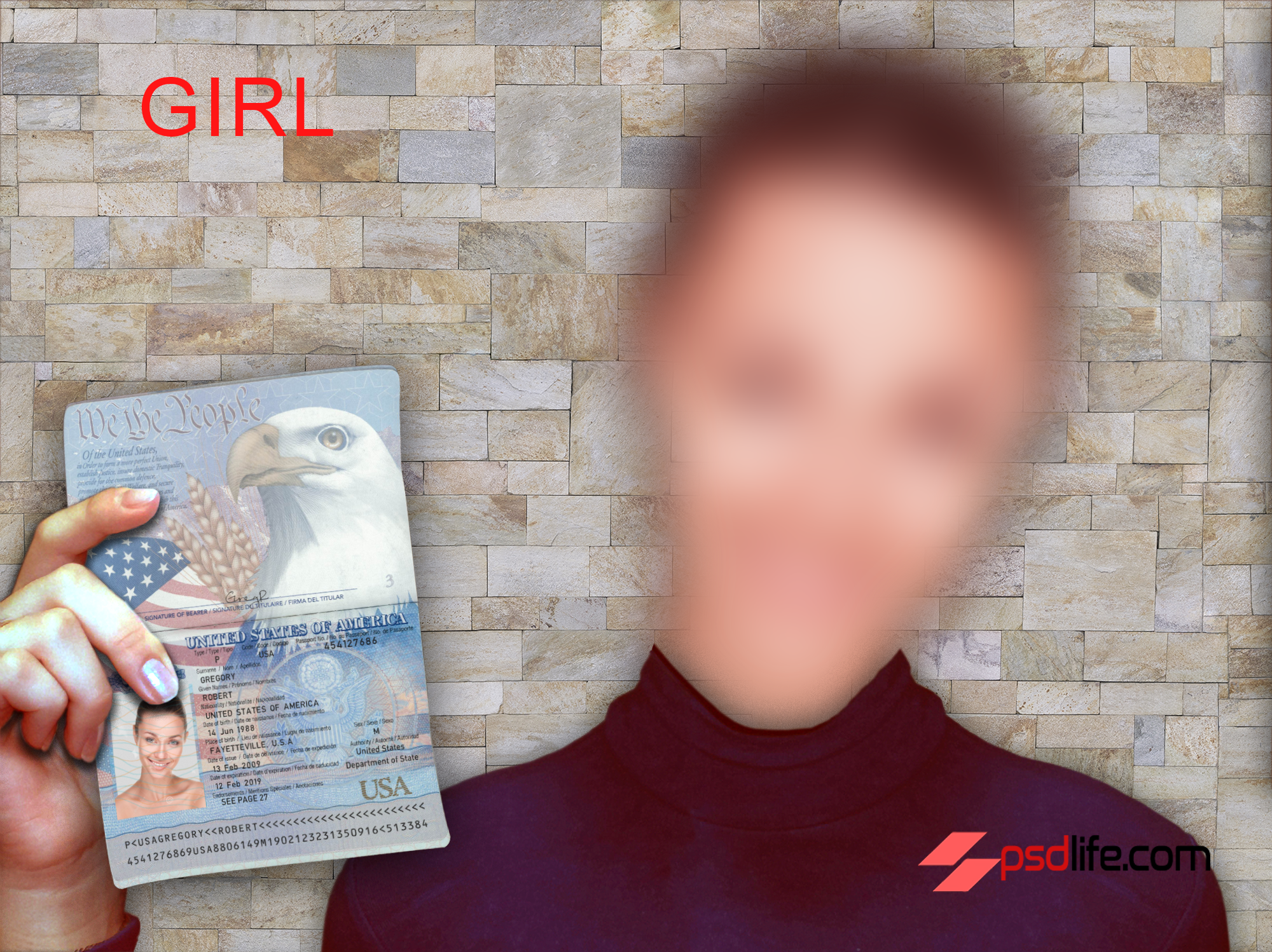 Selfie passport psd template editable ( Female and male ) - Image 2