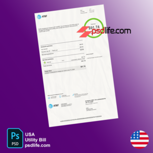 USA AT&T easy to fill utility bill template in Psd Format | Payroll template