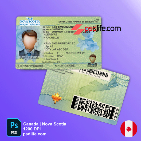Canada Nova Scotia driving license template in PSD format