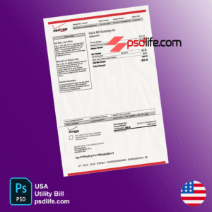 USA Verizon utility bill psd template , can use for all America States