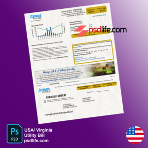 USA Virginia Atmos Energy utility bill template psd format for photoshop