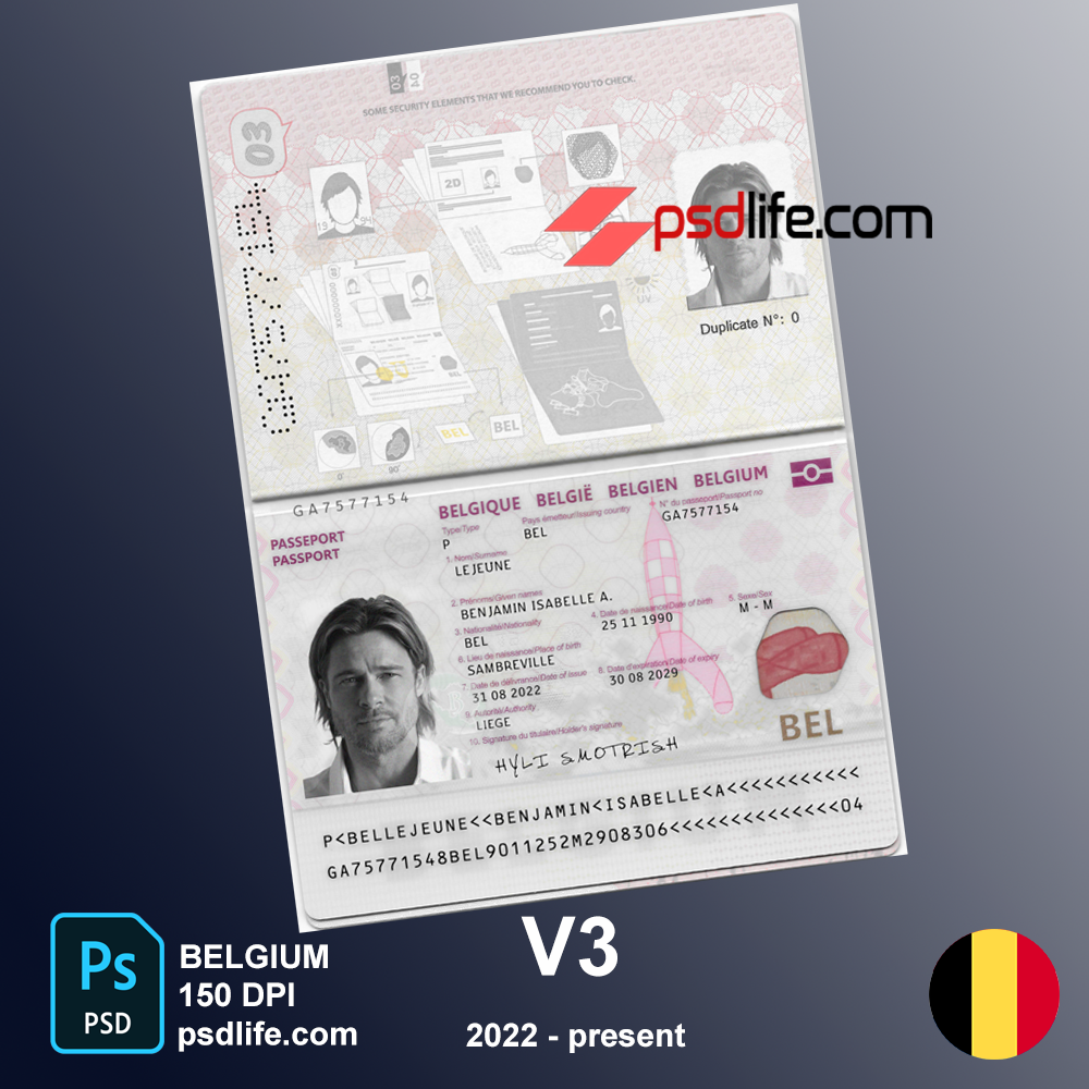 belgium passport psd template