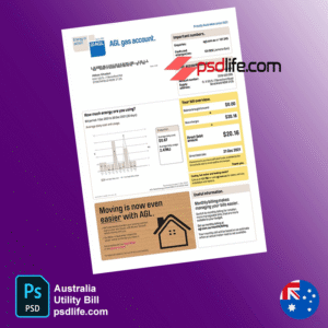 Australia gas bill price around Australia psd template, Fully editable with all fonts
