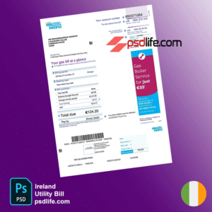 Ireland Citizens Information Utility Bill psd template Gas services