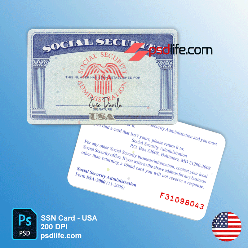 USA (SSN) Social Security Number psd Template front and back free