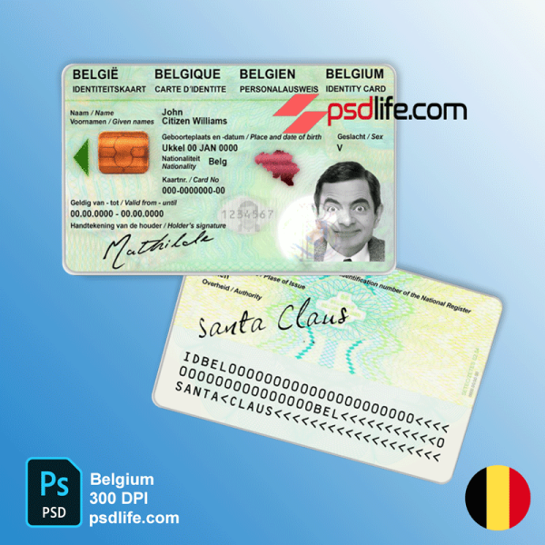 Belgium fake id card Psd template editable