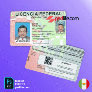 Mexico fake driver's license psd template editable | Mexican fake drivers license psd | Plantilla psd de licencia de conducir falsa de México editable |