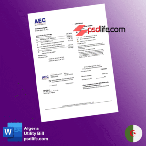 Algeria AEC Energy fake Utility Bill psd template editable free