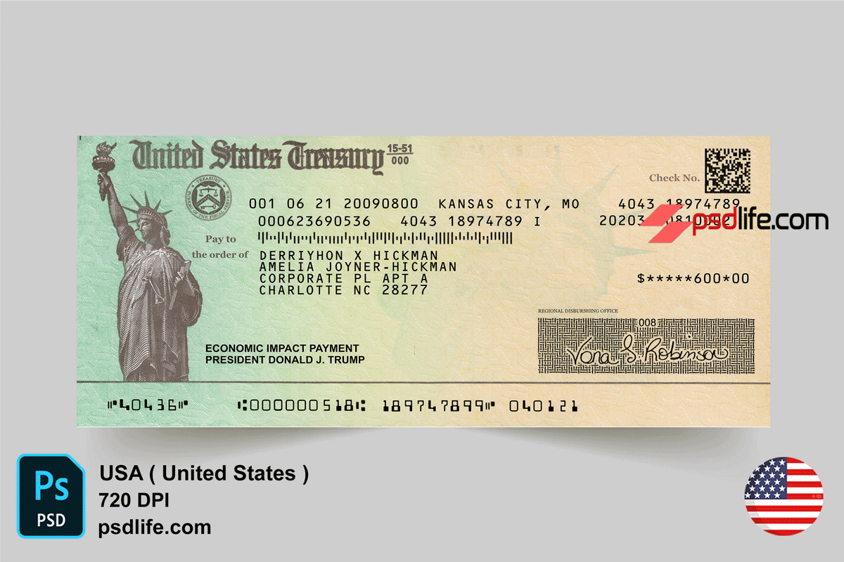USA Treasury Bank check template free editable cheque template