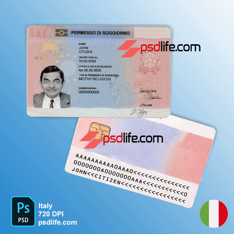 Italy fake resident permit card psd template, full editable