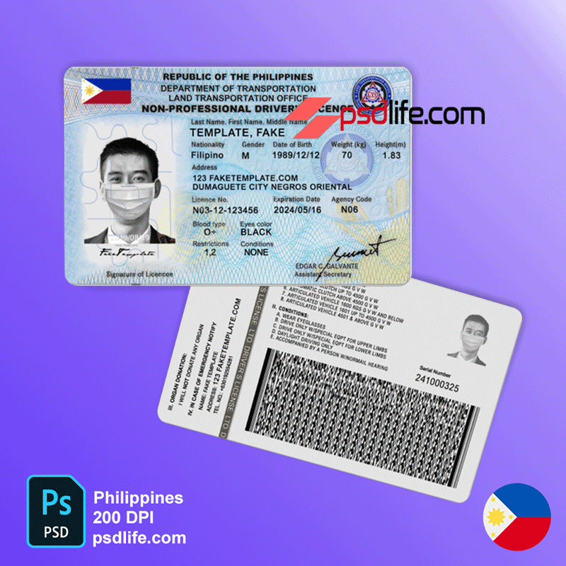 Philippines Drivers Fake License Psd Template Novelty 2023