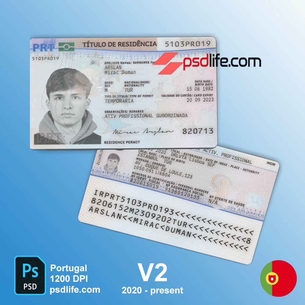 Special fake Residence Permit for Portugal psd template reputation | Autorização de residência em Portugal falsa Psd Modelo editável