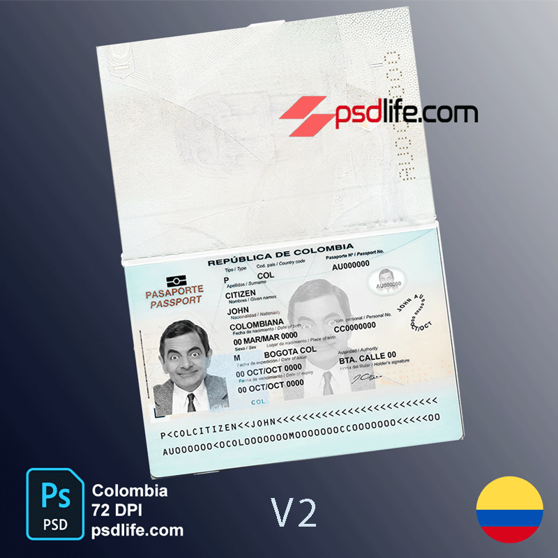 Colombia Passport Template Psd Fully Editable New And Old Version 0741