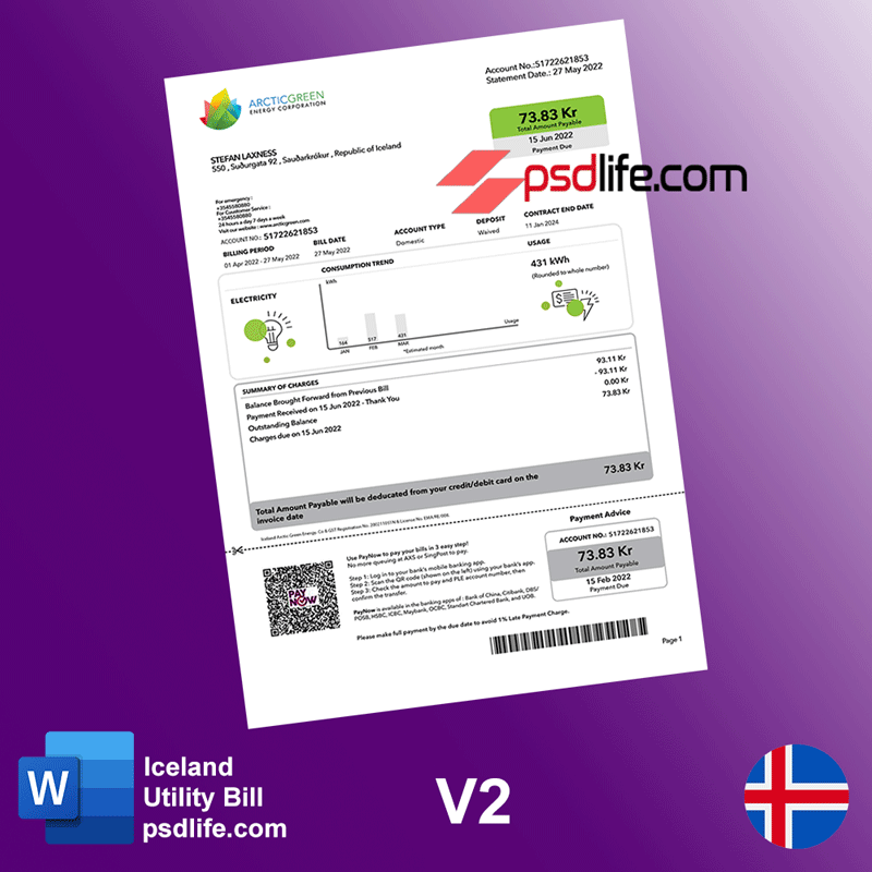 Iceland Arcticgreen energy fake utility bill for proof of address | free fake utility bill for proof of address | utility bill template psd free | fake utility bill template free | bank statement psd