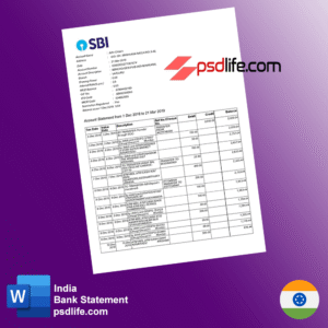 India SBI bank statement psd free template fully editable with photoshop
