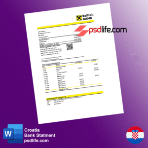 Croatia Raiffeisen Bank statment psd template in word format | Predložak izvoda Hrvatska Raiffeisen banke u word formatu |