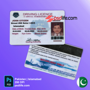 download free Pakistan Islamabad driving license PSD template | blank driver license | islam abad blank and editable photohsop