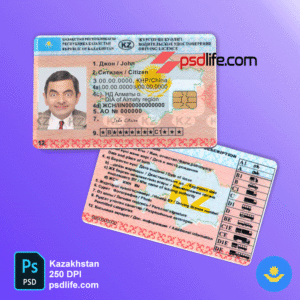 Download free Kazakhstan driver license template psd. Fully editable photoshop template. High quality template. Easy to customize, Layer based, fonts included