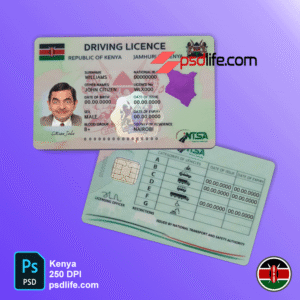 Download free Kenya East Africa fake driving license psd template | with all fonts and all details are editable and replaceable