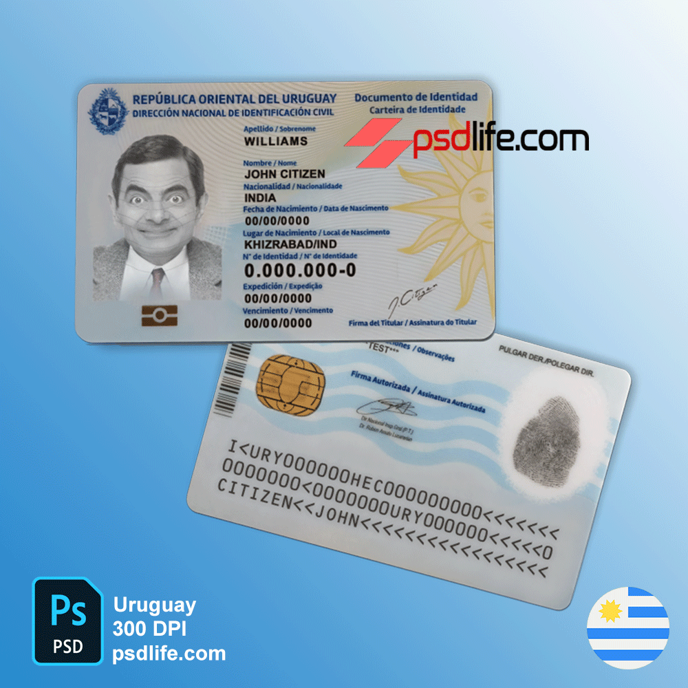 Download free Uruguay ID card PSD template, completely editable. details ID CARDS are widely used all around the world completely editable scan effect