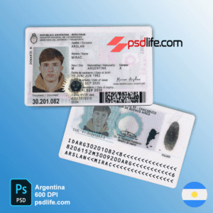 Completely editable Argentina identity card template in PSD format. Top-quality easy fillable templates at best prices. Purchase this template at a 'Unique