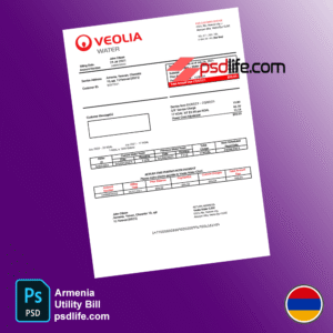 Download free Armenia Veolia Water utility bill psd template for proof of addrees and proof of residence | Armanian bill blank sample