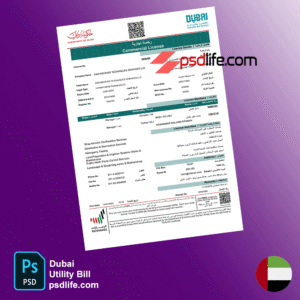 Download free Dubai Trade License Psd template fully editable all details in photoshop with all fonts