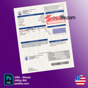 Download free Illinois North Park Public Water District IL business utility bill psd template