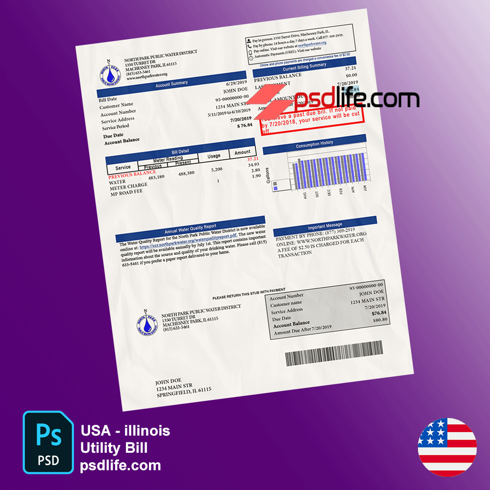 Illinois North Park Public Water District IL business utility bill psd