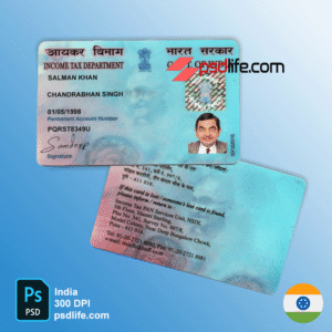 Download free India e-PAN card template in PSD format ( Income Tax Department ) , fully editable , with all fonts