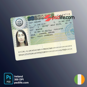 Download free Ireland fake travel visa PSD template , fully editable