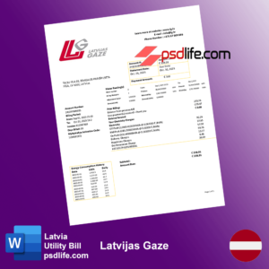 download free Latvia fake utility bill for proof of address in word & pdf format | latvian bill templates | latvija bill psd photoshop