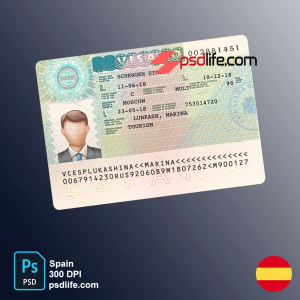download free Fully scalable and editable Spain travel visa PSD template at the best price – well organized, named & very easy to use. This fake visa sample is in PSD