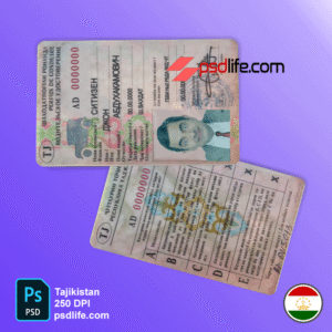 Download free Tajikistan fake driving license psd template new version | tajik driver license sample fully editable
