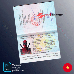 Completely editable Vietnam fake passport template in PSD format. Top-quality easy fillable templates at best prices. Purchase this template at a 'Unique price'.