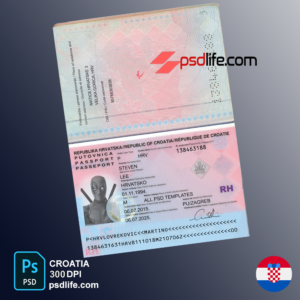 Croatia fake passport psd template editable