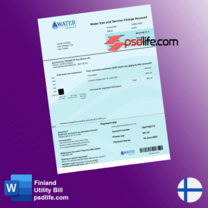Finland Water Corporation utility bill in word format | fully editable | for prrof address in diffrent platform