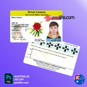 Australia New South Wales State Driving License psd template