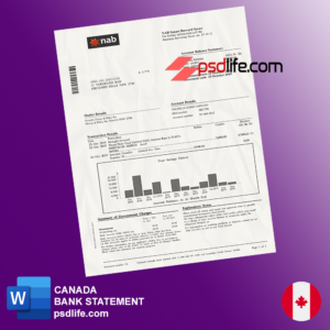 Download free Canada NAB bank statement psd template | fully editable in photoshop format
