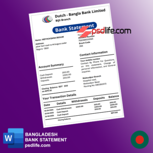 Downlaod free Bangladesh Dutch-Bangla Bank Limited ( DBBL ) bank statment template in word format fully editable