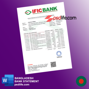Downlaod file Bangladesh IFIC bank statement template | word format | fully editable