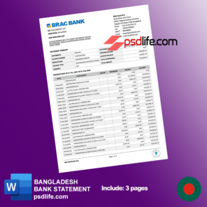 Downlaod free bangladesh BRAC bank statement word template